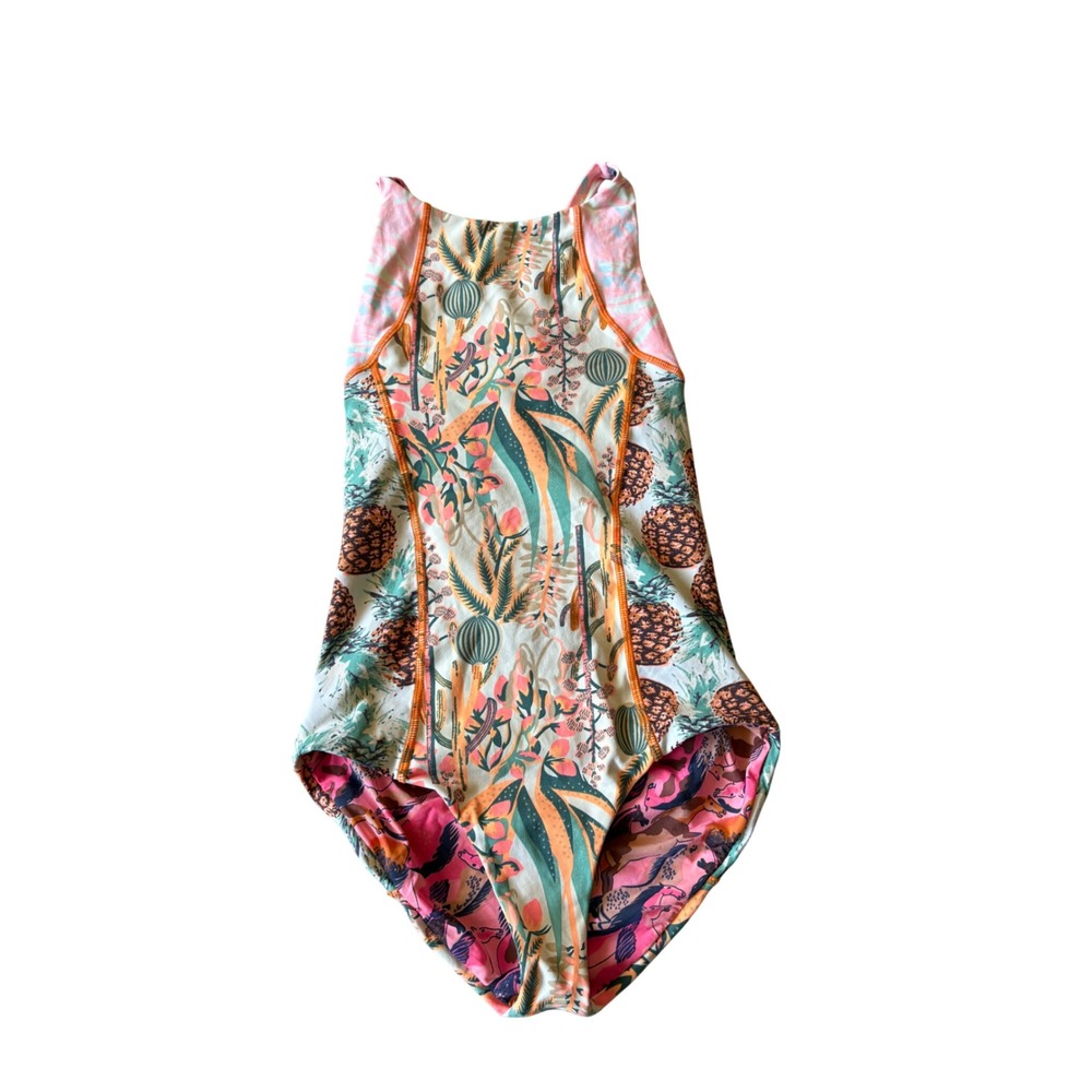 Maaji Reversible One Piece Swimsuit Tropical Pineapple Horse Print Girls Size 16